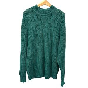 J.Riggings Men's Vintage Green Chunky Cable Knit Cabincore Sweater Size XL